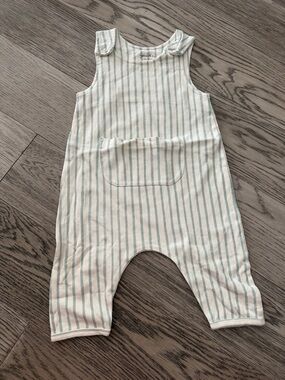 Striped Cotton Baby Romper in Light Teal - Unbranded